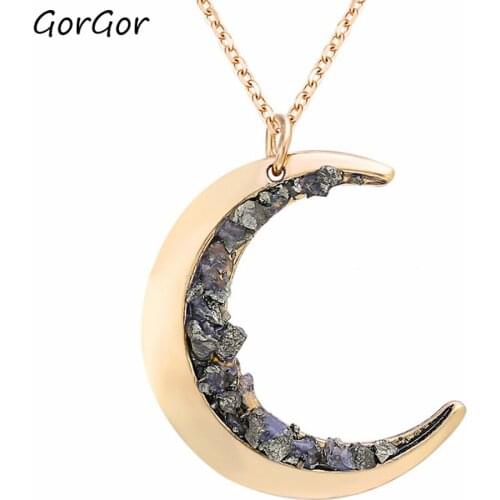 GorGor Necklace Women Alloy Material Pattern Moon Sticky Ore Pendant Creative Exquisite Birthday Fashion Jewelry OG1247LH
