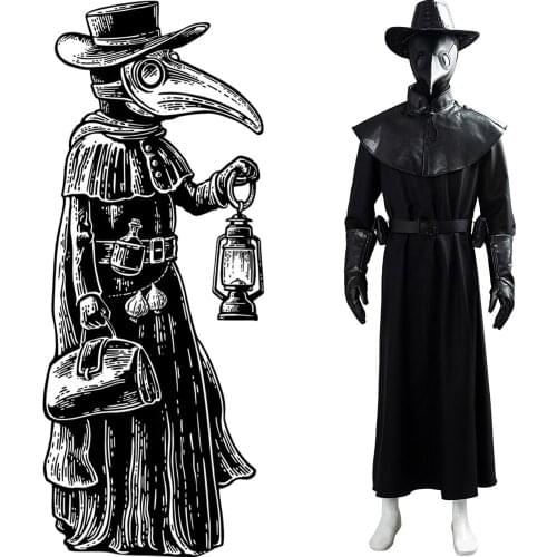 Plague Doctor Cosplay Costume Long Robe Cape Outfits Steampunk Plague Doctor Coat Costume Halloween Carnival Suit Custom Made