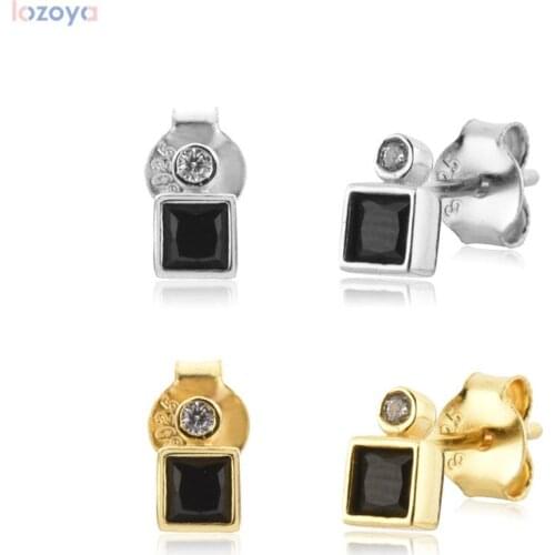 LOZOYA 925 Sterling Silver Square Zircon CZ Stud Earring Piercing Luxury cute earrings Luxury Jewelry Clips Small Tiny Jewels