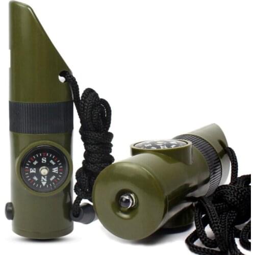 7 in 1 Mini SOS Survival Whistle Camping Survival Kit With Compass Thermometer Outdoor Hiking Flashlight Magnifier Tools