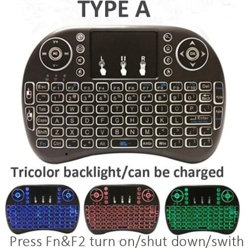 Three color backlight Mini wireless keypad mini I8 2.4G multimedia touchpad computer set-top box universal Mini keyboard