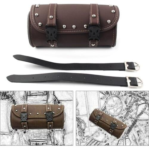 Motorcycle Mini Retro PU leather Tool Bag Handlebar Sissy Bar Saddlebag Roll Bag