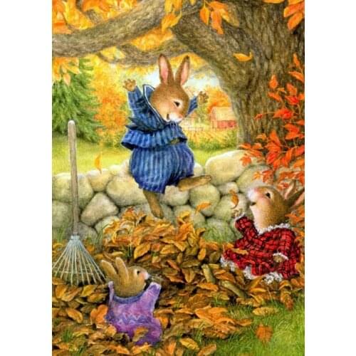 Rabbit family Animal cute Art Needlework 14CT Canvas Unprinted Handmade Embroidery Cross Stitch Kits DIY Home Decor