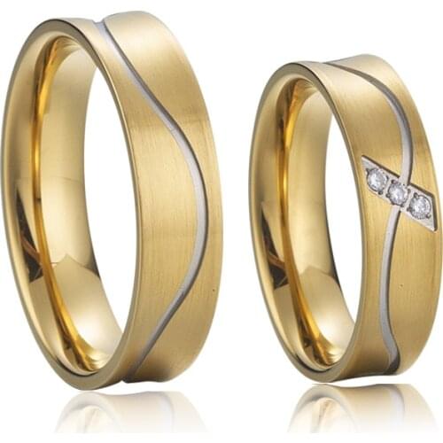 Unique Concave Shape 18k Gold Plated Wedding Rings Set For Men And Women Lover Alliance Couple Ring Marriage Anniversary Gift