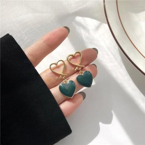 2021 Korea New Trendy Women Green Love Earrings Simple Peach Heart Temperament Personality Girls Earrings Ear Jewelry