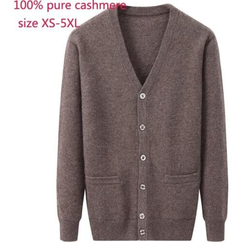 New Arrival Fashion Thickened 100% Pure Cashmere Jacket Men Casual Computer Knitted V-neck Cardigan Plus Size XS-5XL