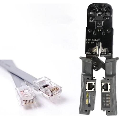 Four in one network cable pliers with tester RJ45 network cable crimping tool UTP STP round pair network wire strip clamp tool
