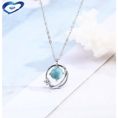 Orignal design S925 sterling silver pendant necklace for women Blue planet pendants necklace jewelry Engagment gift