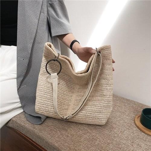 Women Weave Large Capacity Shoulder Bag Summer Simple Vacation Beach Straw Bag Female Casual Crossbody Bag Fashion Handbags
