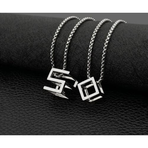 Simple Three-dimensional Hollow Square Necklace Men and Women Square Pendant Titanium Steel Hundred Matching Ornaments