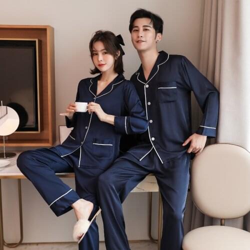 Luxury Pajama Suit Satin Silk Nightwear Couple Sleepwear Family Pijama Lovers Night Men & Women Casual Home Clothing