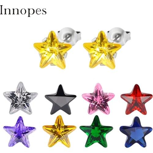 Innopes Fashion 5 Prong Tragus Cartilage Stainless Steel Stud Earrings Crystal Zircon Earrings Gold Piercing Jewelry