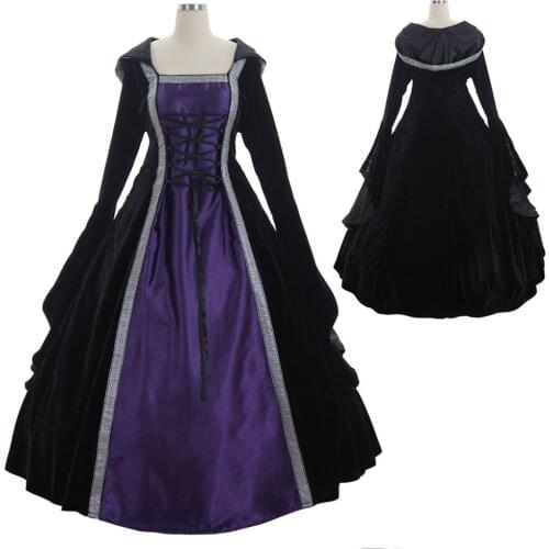 Medieval Dress Cosplay Velvet Satin Hooded Medieval Renaissance Wedding Dress Ball Gown Victorian Civil War Costume Cosplay