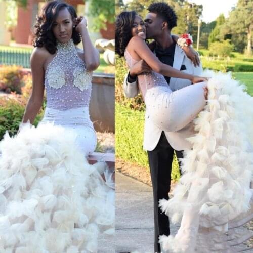 Mermaid Wedding Dresses Sheer Black Girl African Party Gowns Plus Size Vestido de fiesta Beaded Dress 2022