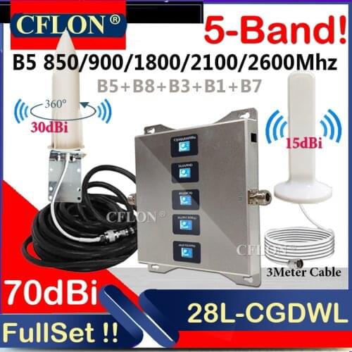 Five-Band B5 850 900 1800 2100 2600mhz CellPhone Cellular Amplifier 4G Mobile Signal Booster Repeater GSM 2G3G4G DCS LTE