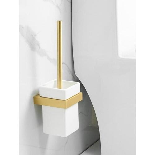 Bathroom Toilet Brush Holder Space Aluminum Brushed Gold Toilet Brush Rack Wall Mounted Storage Shelf Bathroom Accessories