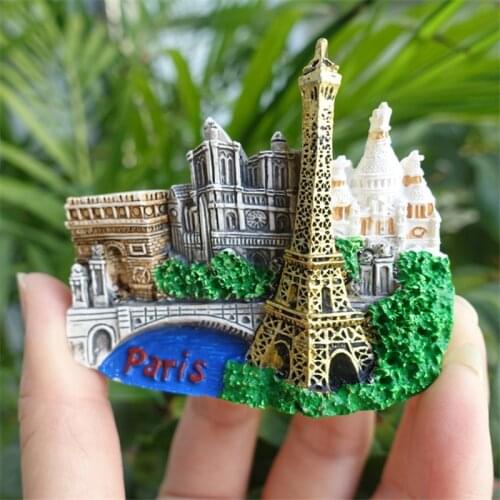High Quality World Travel Souvenir Paris London Fridge Magnets 3D Eiffel Tower Arc de Triomphe Magnetic Stickers Home Decoration