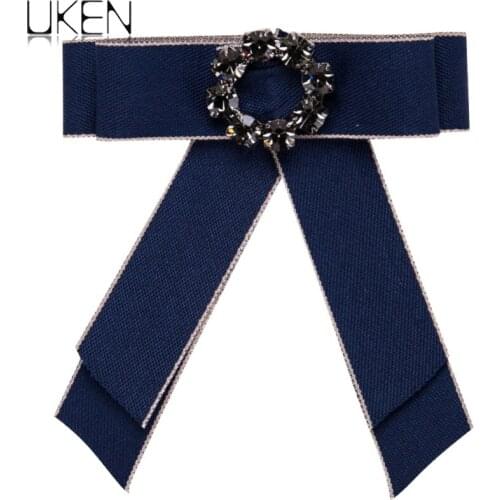 UKEN New Big Rhinestone Brooches Bowknot Brooch Shirt Bow Tie College Wind Collar Needle Women Ribbons Fabric Corsage