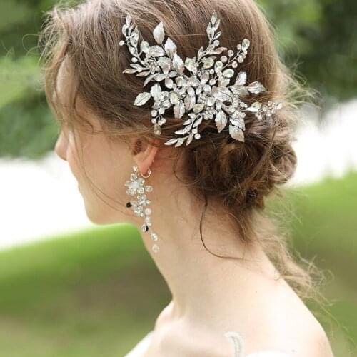 SLBRIDAL Handmade Wired Crystal Rhinestone Flower Wedding Hair Clip Barrettes Bridal Headpiece Hair accessories Women Jewelry