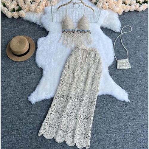 Beach style women Hook flower hollow shorts sets Summer holiday women bohe crochet sets