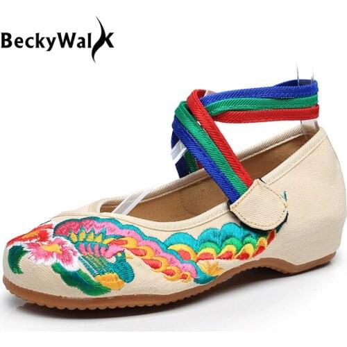 Chinese Style Women Shoes Embroideried Old Beijing Cloth Shoes Woman Spring Summer Comfort Casual Shoes Plus Size 34-41 WSH2294