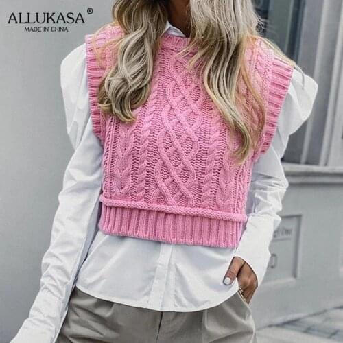 Womens sweater casual high neck pink knit chic ladies 2020 fall sleeveless sweater pullover vest girl cute solid color sweater