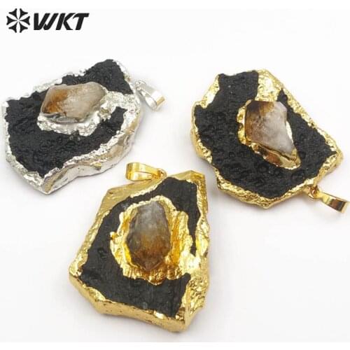 WT-P1396 WKT Wholesale 10pcs pendants natural black tektite free shape pendant for necklace making new design
