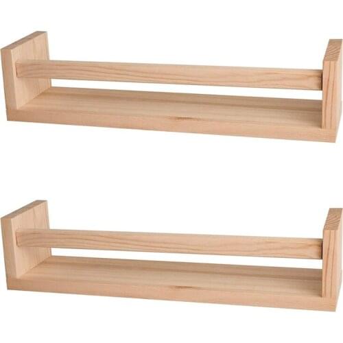 2Pcs Bookshelf,Natural Wood Floating Wall Bookshelf For Kids,Nursery Shelves For Wall,Bathroom Decor, Kitchen Spice Rack