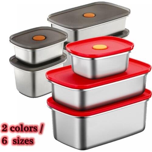 250-1300ml 6 Sizes Refrigerator Rectangular Stainless Steel Food Storage Box Portable Food Storage Box For Home Kitchen Outdoor