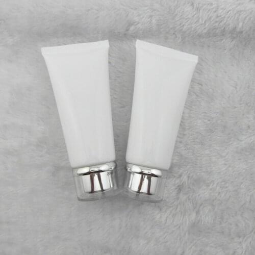 50pcs wholesale 50 ml white glossy soft tube with Silver Acrylic screw cap , cream emulsion lotion tube , PE plastic tube empty