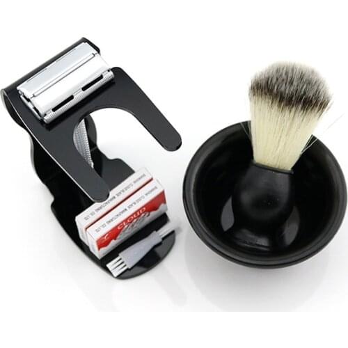 WEISHI Safety Razor 9306-EL Matte Chromium with black ACRYLIC shaving brush stand + 20PCS blades + Bowl + Shaving brush NEW