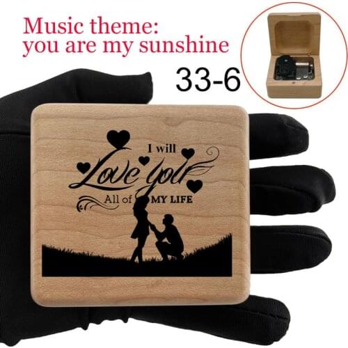 Wind up mechanical You are my sunshine love quotes print wooden music box students dad birthday party favors gift for wife