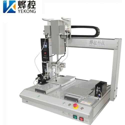 Electronic Toy Tin Wire PLC Control Double Solder Irons Two Platform Working 3 Axis Automatic Desktop Spot Soldering Machine