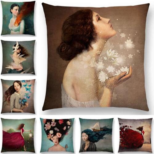Hot Sale Elegant Lady Lovely Girl Shakespeare Plays Fantasy Painting Heart Free Wish Sea Cushion Cover Sofa Throw Pillow Case