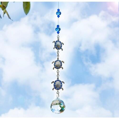 H&D Three Jeweled Turtles Suncatcher Rainbow Maker Wall Hanging Decoration with 30mm Feng Shui Crystal Prism Ball Pendant Gift