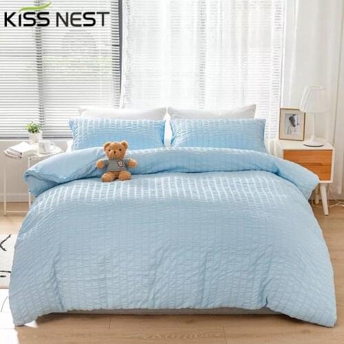 Europe Style Pure Color Seersucker Fabric 2-3 Sets Of Bedding Set Luxury,Nordic Bed Cover 150,Duvet Cover Set(Without Comforter)