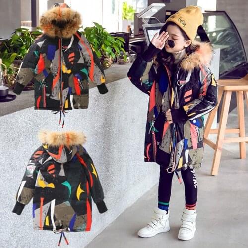 Jacket For Girls Clothes Winter Warmth Thick Hooded Cotton-Padded Clothes Boys Girls Big Fur Collar Coat 3-12 Yrs Kids Clothing