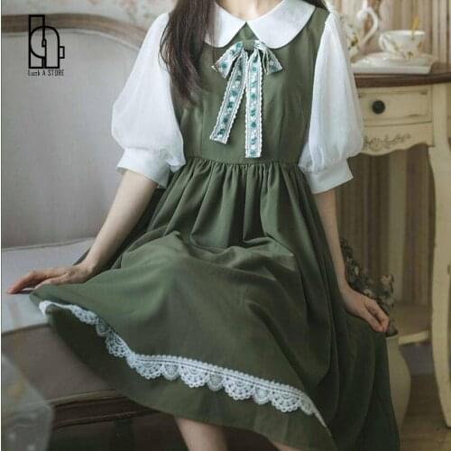 Luck A Kawaii Lolita Dress Green Gable Anne Op Summer New College Cute Maid Loli Bubble Japanese Dress Renaissance Vestidos