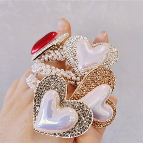Summer Heart Hair Tie Flash Rhinestone Pearl Hair Jewelry Elastic Hair Bands Casual Korean Female Hair Accessories Wedding Gifts