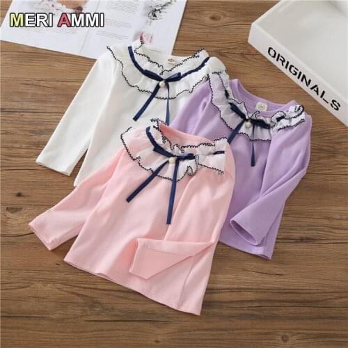 MERI AMMI Baby Girl Autumn Clothing Winter Tee Long Sleeve T-shirt Bowknot Tops For 2-7 Year Girl