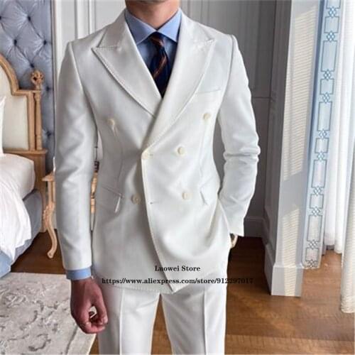 Mens Suit Classic Double Breasted 2 Piece Set Vintage Wedding Groom Tuxedo Formal Business Blazer Terno Masculino (Jacket+Pants)