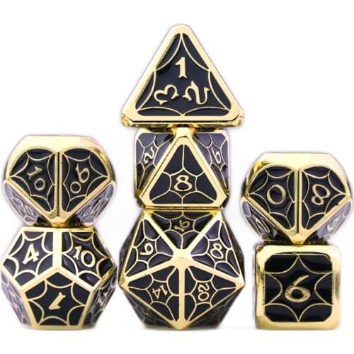 DND Metal Dice Set 7PCS Polyhedral Cube with Leather Bag for Roleplay Games Math Teaching Playing Tabletop Games