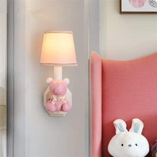 Childrens room Bear shade wall lamps pink princess bedroom decorative cute bedside lights aisle corridor sconces fixtures