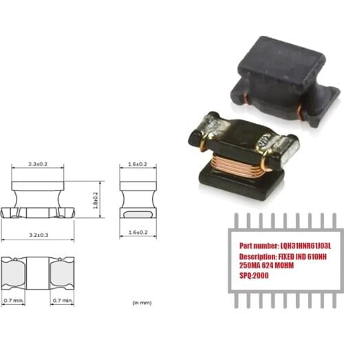 My Group Asia 2000PCS LQH31HNR61J03L Unshielded SMD IND±5% 610NH 250MA 624 MOHM Fixed Coil Chip Inductors in Stock