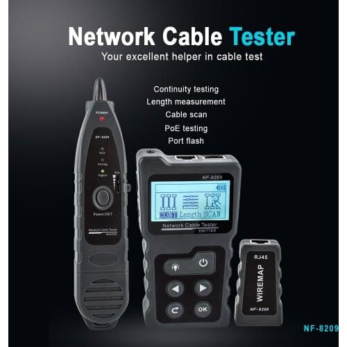 NF-8209 Network Cable Tester Multi-functional LCD Wire Tracker PoE Checker Inline PoE Voltage and Current Tester Cable Tester
