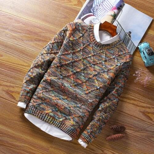 New Mens Sweaters Winter Male Round Neck Pullover Knitwear Sweater Men Casual Wool Slim Pullovers Diamond-shaped Korean Style