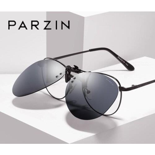 PARZIN Polarized Clip on Sunglasses Men Vintage Pilot Clip On Glasses For Women Driver Driving Glasses Black 30026