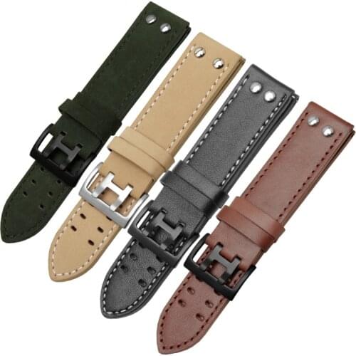 PEIYI Leather strap band width 20mm 22mm Double row hole leather watch belt brown watch accessories replace for Hamilton