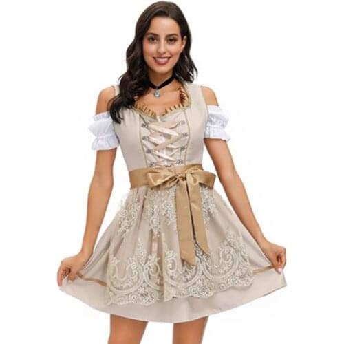 Deluxe Lace Oktoberfest Dirndl Dress Women Beer Girl Bavaria Maid Costume Fancy Dress