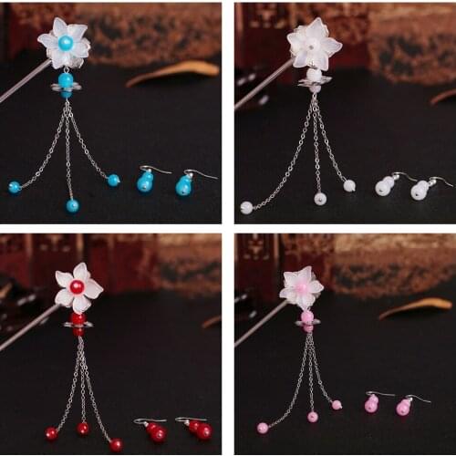 Handmade Chinese Hair Stick Clip Bun Pin Hair Accessory Jewelry Earrings Set